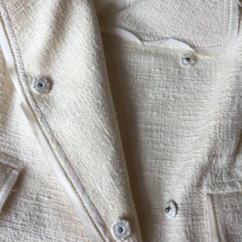 Banana Republic Cropped Jacket Cream Cotton Rayon Raw Edge Double Breasted 0 - Picture 5 of 8